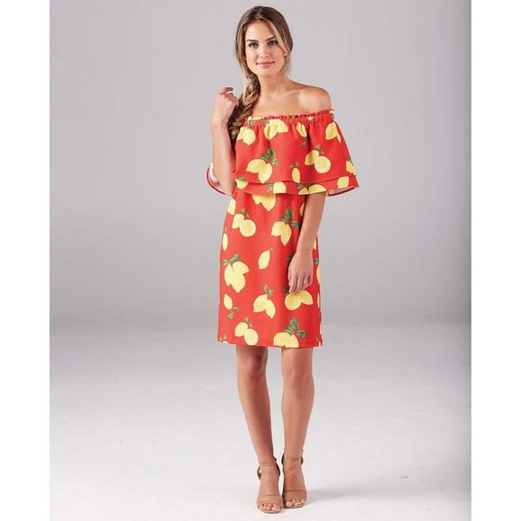 NWT Mud Pie Womens Pippa Off The Shoulder Dress Red S - Picture 2 of 4